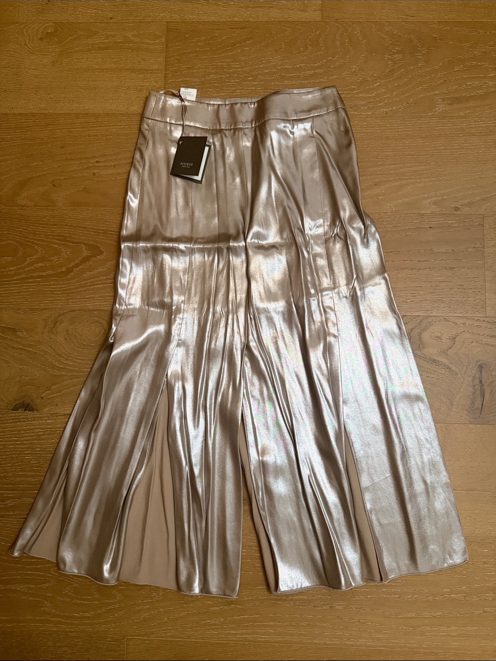 PesericoMetallic Pleated Maxi Skirt in Champagne